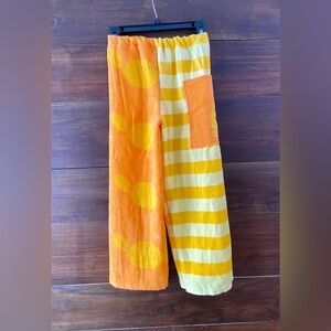 Towel pants orange and yellow lemons and stripes